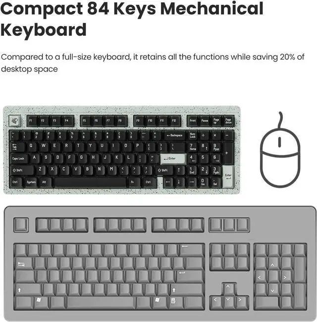 Alt view image 6 of 7 - Fountain Black Gaming 90% with 97 Keys Wireless Keyboard Rechargeable Rainbow LED Backlit for Home Office Keyboard Compatible for Windows Desktop, Laptop, PC