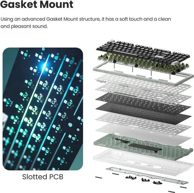 Alt view image 4 of 7 - Fountain Black Gaming 90% with 97 Keys Wireless Keyboard Rechargeable Rainbow LED Backlit for Home Office Keyboard Compatible for Windows Desktop, Laptop, PC