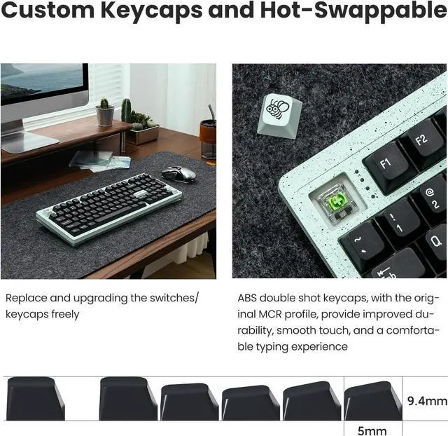 Alt view image 5 of 7 - Fountain Black Gaming 90% with 97 Keys Wireless Keyboard Rechargeable Rainbow LED Backlit for Home Office Keyboard Compatible for Windows Desktop, Laptop, PC