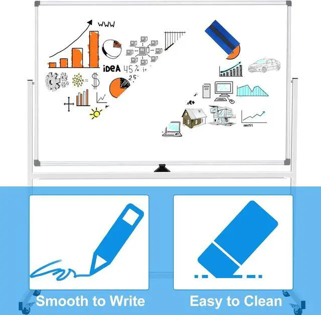 Alt view image 5 of 5 - Rolling Magnetic Whiteboard 48" X 36", Double-Sided Dry Erase Board with Stand Whiteboard on Wheels, Large Mobile White Board
