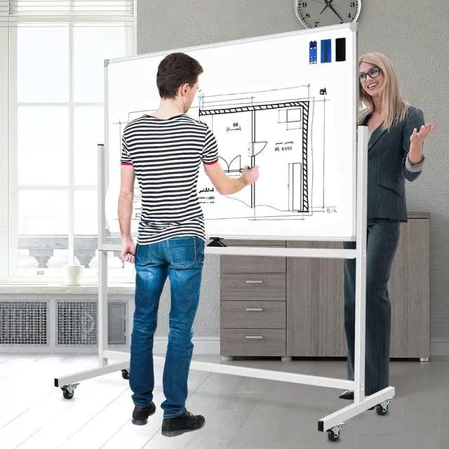 Alt view image 3 of 5 - Rolling Magnetic Whiteboard 48" X 36", Double-Sided Dry Erase Board with Stand Whiteboard on Wheels, Large Mobile White Board