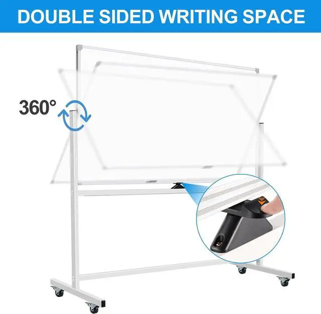 Alt view image 2 of 5 - Rolling Magnetic Whiteboard 48" X 36", Double-Sided Dry Erase Board with Stand Whiteboard on Wheels, Large Mobile White Board