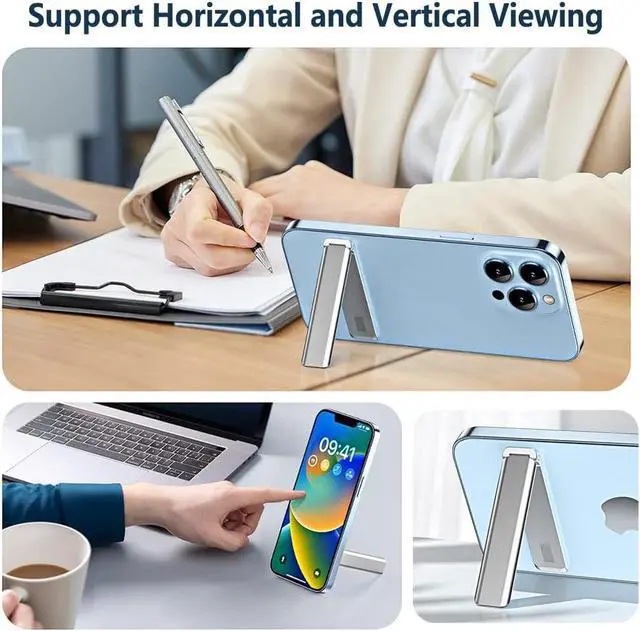 Alt view image 7 of 7 - Cell Phone Kickstand,Vertical and Horizontal Aluminum Phone Stand for Desk,Adjustable Phone Holder Stand for Desk Compatible with iPhone 15/14/13/12/11Samsung Huawei All Smartphones-Silver