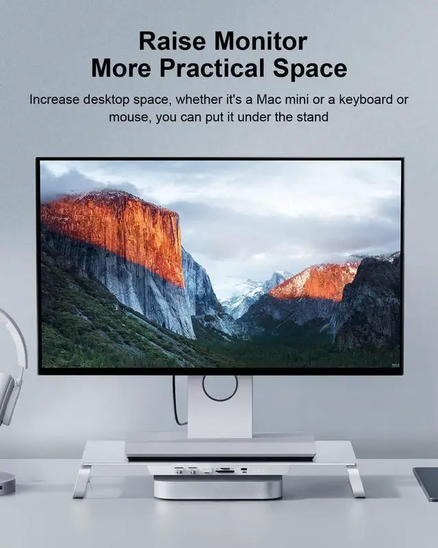 Alt view image 4 of 5 - USB-C Hub with Dual Hard Drive Enclosure & Monitor Stand Riser for iMac 2021, Mac Mini M1, MacBook Pro PC Laptop Computer Dock with M.2 NVMe NGFF, 2.5inch SATA
