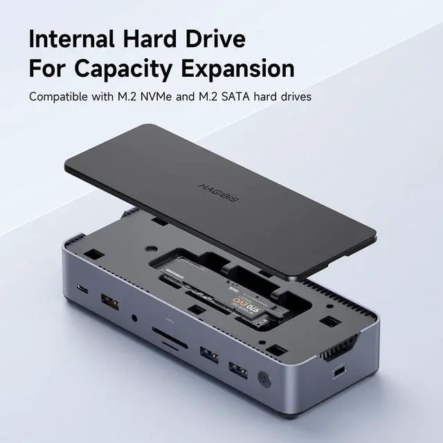 Alt view image 3 of 7 - Triple Display USB C Docking Station with Hard Drive Enclosure, USB C Hub 15 in 1 Type C Adapter with M.2 SSD, 8K DP, 8K HDMI, 100W PD3.0, Gigabit RJ45, SD4.0, Micro SD3.0, USB 3.1