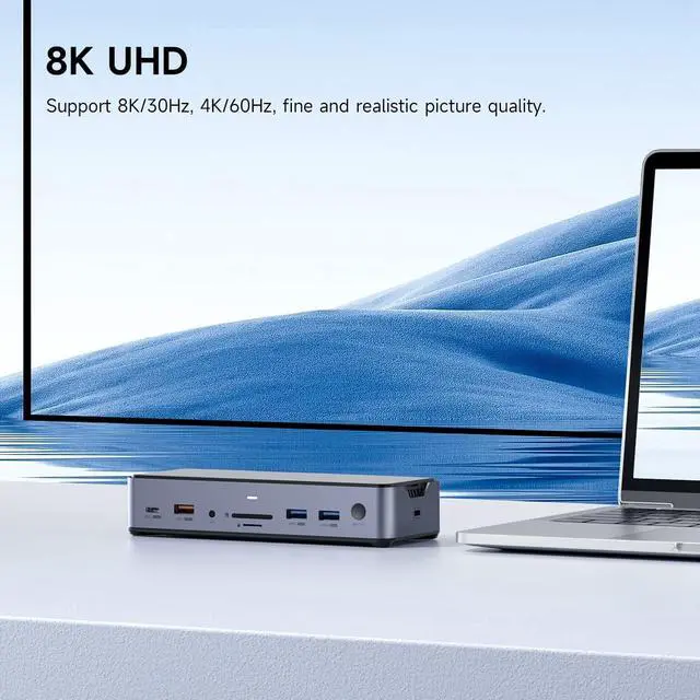 Alt view image 6 of 7 - Triple Display USB C Docking Station with Hard Drive Enclosure, USB C Hub 15 in 1 Type C Adapter with M.2 SSD, 8K DP, 8K HDMI, 100W PD3.0, Gigabit RJ45, SD4.0, Micro SD3.0, USB 3.1