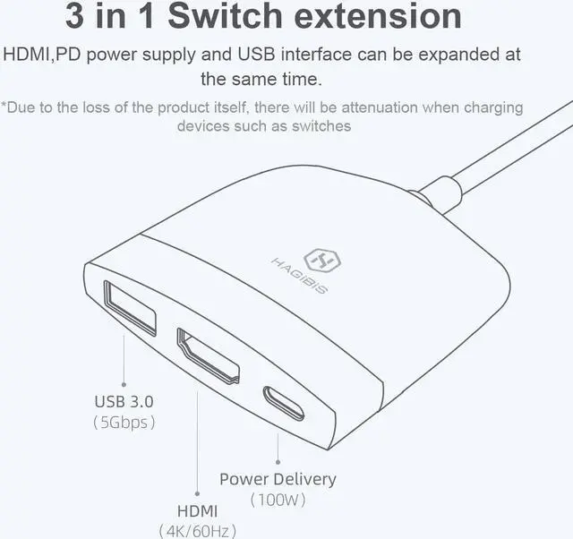Alt view image 2 of 5 - Switch Dock for Nintendo Switch OLED, Portable TV Dock Charging Docking Station with HDMI and USB 3.0 Port Replacement Base Dock Set Type C to HDMI TV Adapter for MacBook Pro Air (Black Grey)