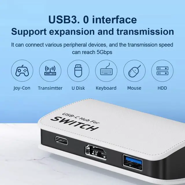 Alt view image 6 of 7 - Switch Dock for Nintendo Switch OLED, Portable Leather Shell TV Dock Charging Docking Station with RJ45, HDMI and USB 3.0 Port Replacement Base Doc USB C to HDMI TV Adapter for MacBook Pro Air