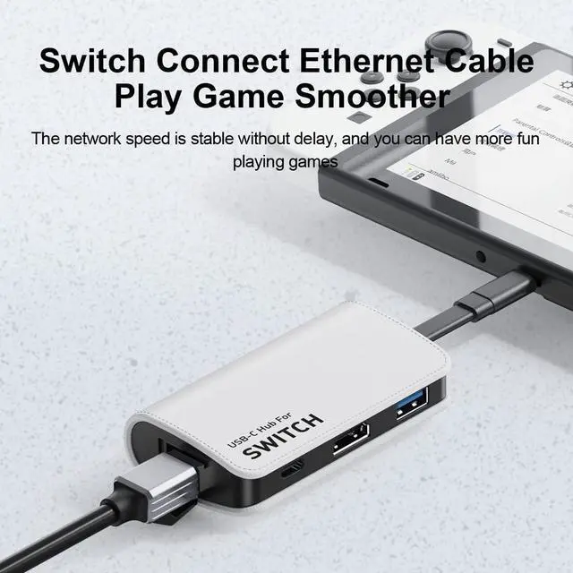 Alt view image 4 of 7 - Switch Dock for Nintendo Switch OLED, Portable Leather Shell TV Dock Charging Docking Station with RJ45, HDMI and USB 3.0 Port Replacement Base Doc USB C to HDMI TV Adapter for MacBook Pro Air