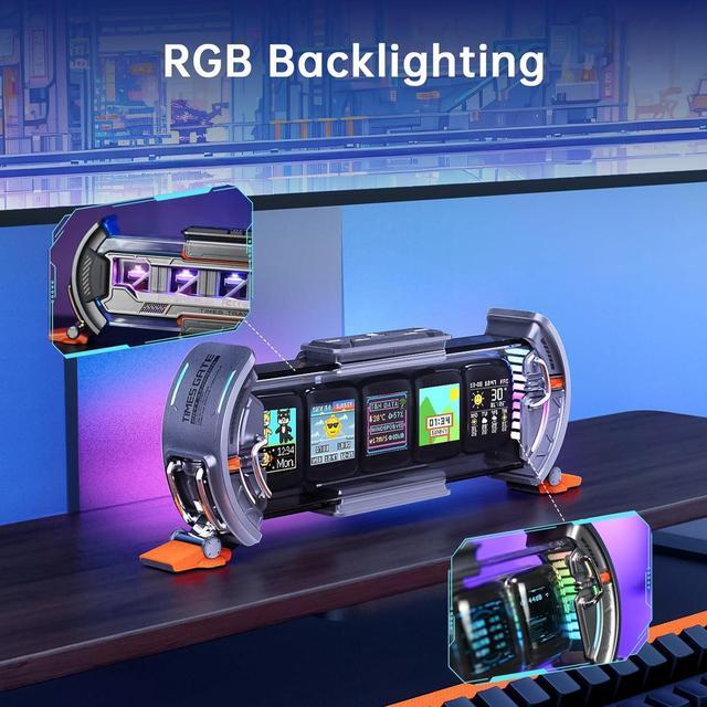 Alt view image 5 of 6 - Divoom Times Gate - Cyberpunk Gaming Setup Digital Clock with Smart APP Control, WiFi Connect, RGB LED Display, Personalized Dashboard, Pixel Art for Gaming Room & Office Decor(Sliver)
