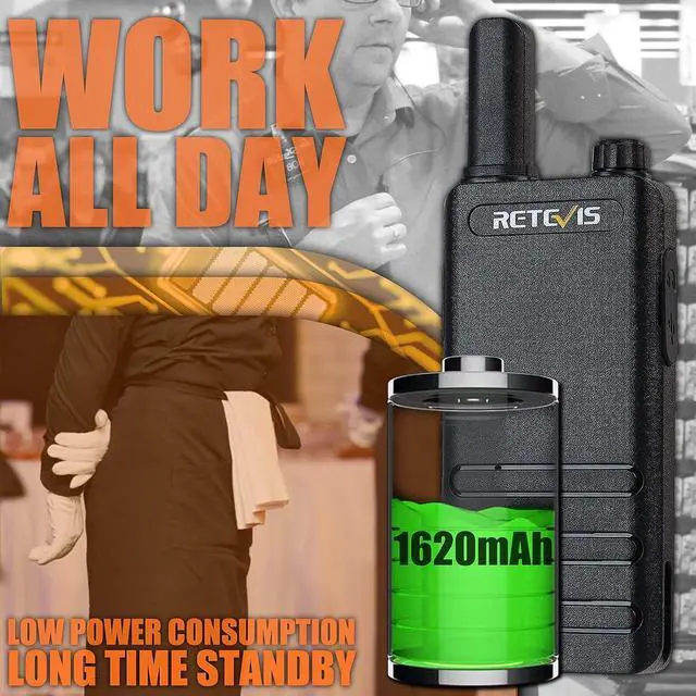 Alt view image 3 of 7 - 10 Pack - Retevis RT22P Portable FRS Two-Way Radios,Walkie Talkies for Adults Rechargeable,1620mAh Long Battery Life,USB-C,VOX Handsfree,Radio Walkie Talkie Retail Hotel Healthcare