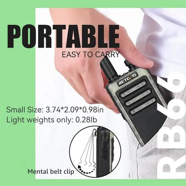 Alt view image 3 of 7 - Retevis RB66 Fast Charging Walkie Talkies for Adults,Portable FRS Two-Way Radios,Flashlight,Fluorescent Design,Handsfree 2 Way Radio for Gift Family Camping Hiking Road Trip Skiing - 3 Pack