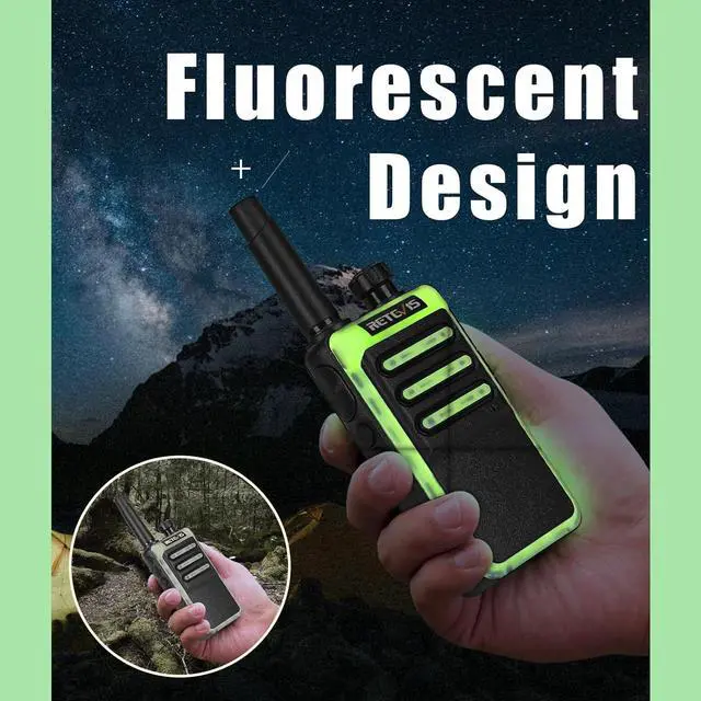 Alt view image 5 of 7 - Retevis RB66 Fast Charging Walkie Talkies for Adults,Portable FRS Two-Way Radios,Flashlight,Fluorescent Design,Handsfree 2 Way Radio for Gift Family Camping Hiking Road Trip Skiing - 3 Pack
