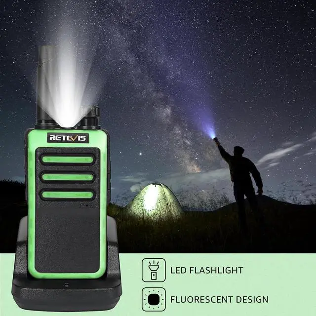 Alt view image 6 of 7 - Retevis RB66 Fast Charging Walkie Talkies for Adults,Portable FRS Two-Way Radios,Flashlight,Fluorescent Design,Handsfree 2 Way Radio for Gift Family Camping Hiking Road Trip Skiing - 3 Pack