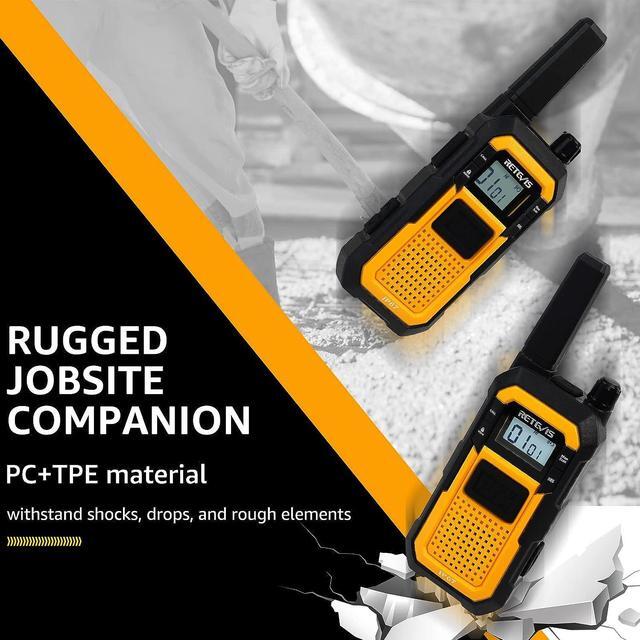 Alt view image 3 of 7 - Retevis RB48 Heavy Duty Walkie Talkies,Waterproof Two Way Radio,Shock-Resistant,2000 mAh,Emergency Alert,2 Way Radio Long Range for Job Site - 4 Pack Yellow