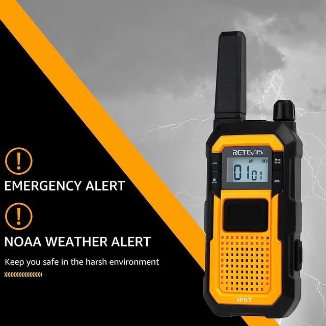 Alt view image 6 of 7 - Retevis RB48 Heavy Duty Walkie Talkies,Waterproof Two Way Radio,Shock-Resistant,2000 mAh,Emergency Alert,2 Way Radio Long Range for Job Site - 4 Pack Yellow