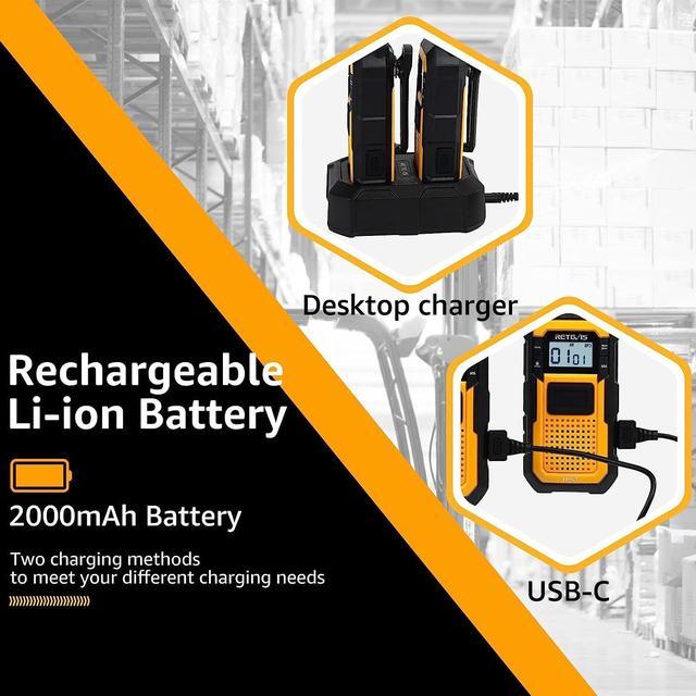 Alt view image 5 of 7 - Retevis RB48 Heavy Duty Walkie Talkies,Waterproof Two Way Radio,Shock-Resistant,2000 mAh,Emergency Alert,2 Way Radio Long Range for Job Site - 4 Pack Yellow
