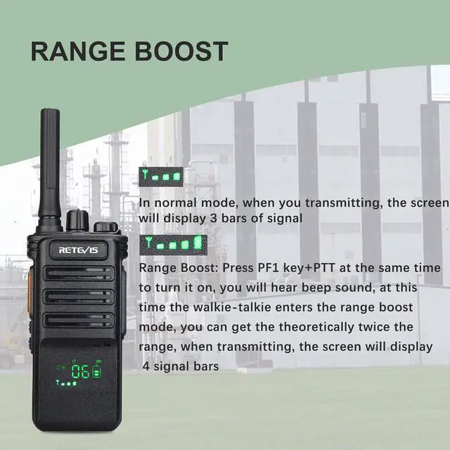 Alt view image 2 of 7 - Retevis RB89 Walkie Talkies with Earpiece and Mic, GMRS Radio Handheld, 2 Way Radios Long Range, High Power Handsfree, Auto Reconnect, for Construction, Hotels, Warehouse (4 Pack)