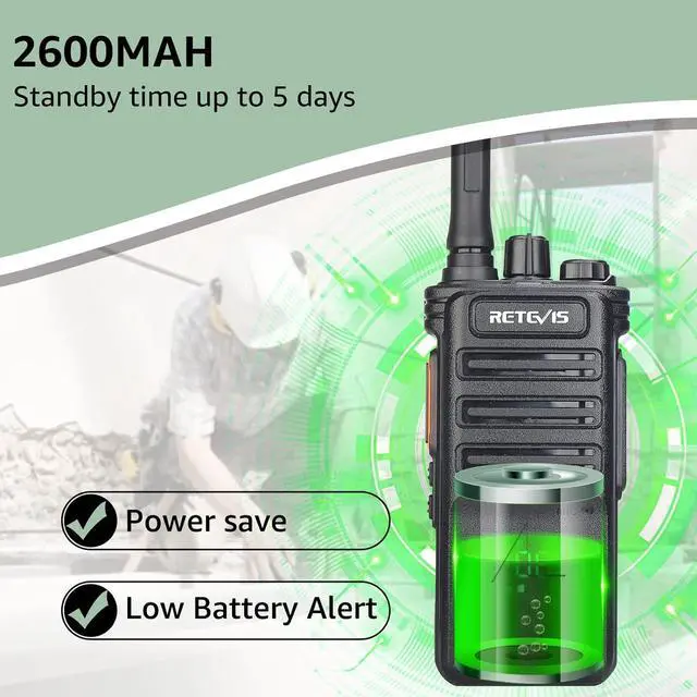 Alt view image 4 of 7 - Retevis RB89 Walkie Talkies with Earpiece and Mic, GMRS Radio Handheld, 2 Way Radios Long Range, High Power Handsfree, Auto Reconnect, for Construction, Hotels, Warehouse (4 Pack)