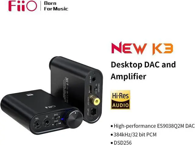 Alt view image 2 of 7 - FiiO NEWK3 Amplifier Headphone Amps Portable High Resolution 384kHz/32bit DSD256 USB Type-C Lossless for PC/Laptop/Smartphones/Speaker Home Audio