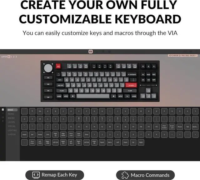 Alt view image 3 of 7 - Wireless Custom Mechanical Keyboard, QMK/VIA Programmable Full Metal TKL Layout Bluetooth/Wired RGB with Hot-swappable Keychron K Pro Brown Switch Compatible with Mac Windows Linux