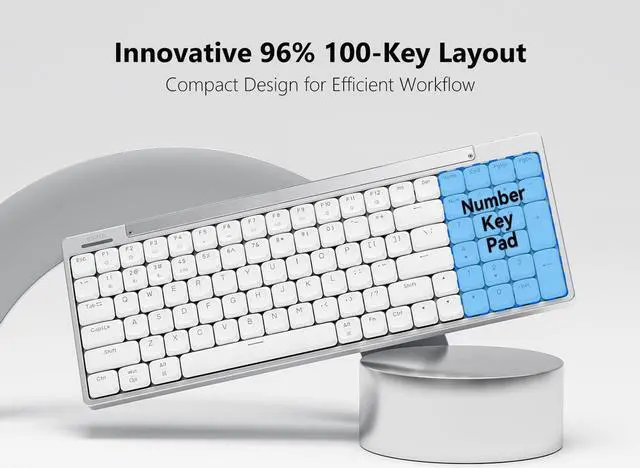 Alt view image 4 of 6 - Wireless Mechanical Keyboard, Ultra Slim 96%-100 Keys Low Profile Mechanical Keyboard, Bluetooth/2.4G/ Wired, White LED Backlight, Windows Mac Compatible Aluminum Keyboard- Brown Switch