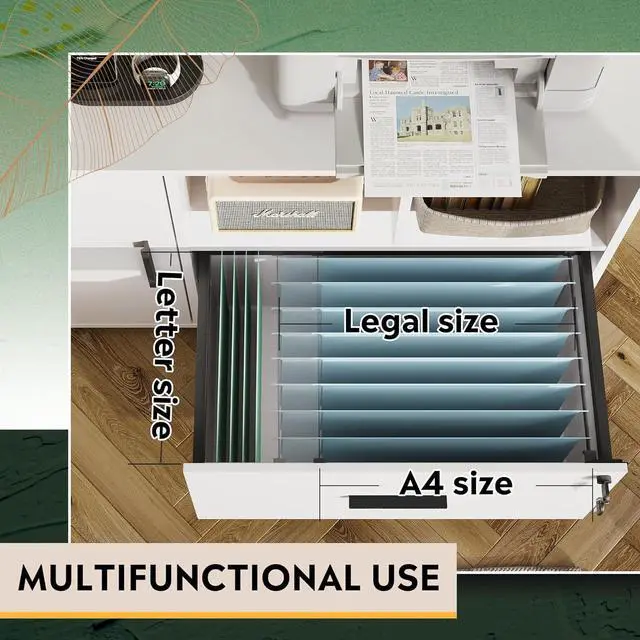 Alt view image 5 of 7 - File Cabinet with Charging Station, 1 Drawer Rolling File Cabinet, Locking Filing Cabinet for Home Office, Printer Stand with Storage, White