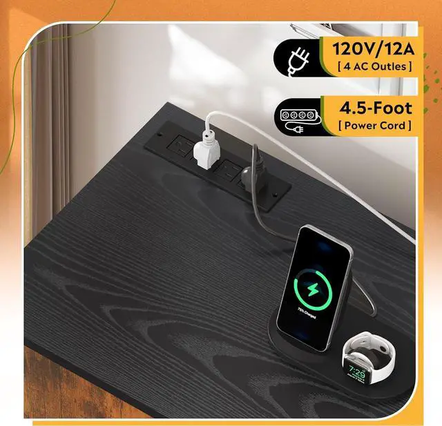 Alt view image 4 of 7 - File Cabinet with Charging Station, 1 Drawer Rolling File Cabinet, Locking Filing Cabinet for Home Office, Printer Stand with Storage, Brown