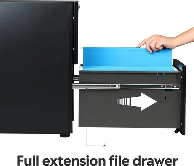 Alt view image 6 of 7 - 3-Drawer Slim File Cabinet, Vertical Filing Cabinet, Fully Assembled Except Casters, Black