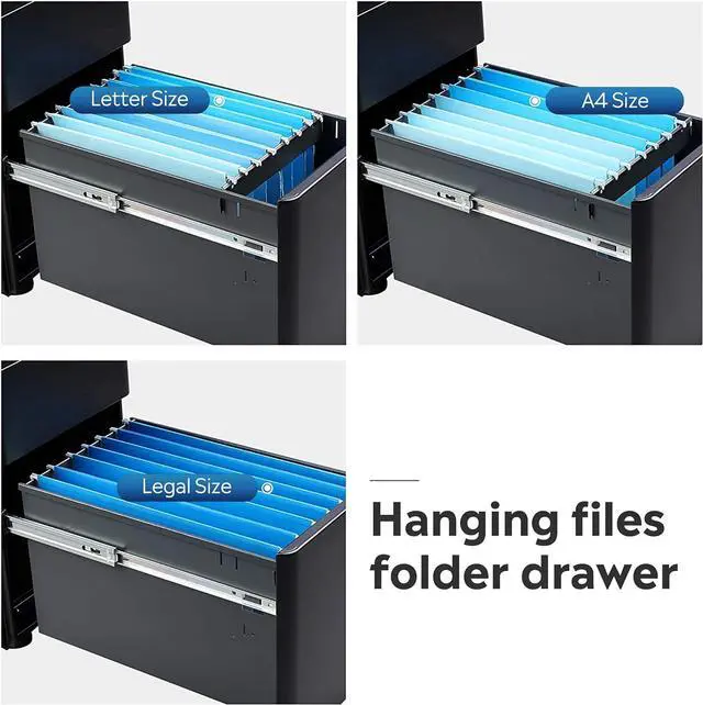 Alt view image 5 of 7 - 3-Drawer Slim File Cabinet, Vertical Filing Cabinet, Fully Assembled Except Casters, Black