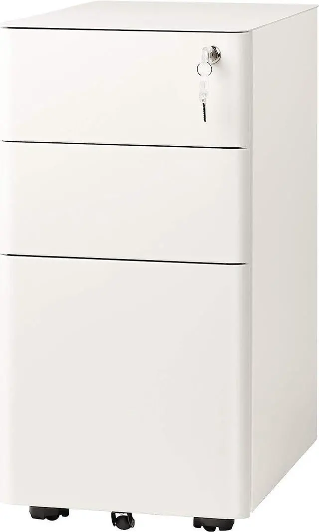 Main image of 3-Drawer Slim File Cabinet, Vertical Filing Cabinet, Fully Assembled Except Casters, White