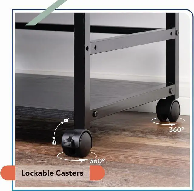 Alt view image 4 of 6 - Mobile 3-Shelf Printer Stand with Adjustable Shelves, Modern Printer Cart with Large Storage Space, Printer Stand for Home Office, Black