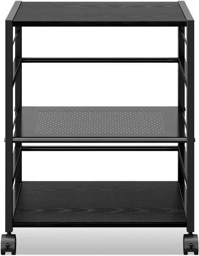 Alt view image 6 of 6 - Mobile 3-Shelf Printer Stand with Adjustable Shelves, Modern Printer Cart with Large Storage Space, Printer Stand for Home Office, Black