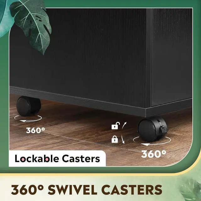 Alt view image 6 of 6 - Rolling File Cabinet, Wood Storage Filing Cabinet with Dual Doors, Large Printer Stand on Lockable Wheels for Home Office, Black