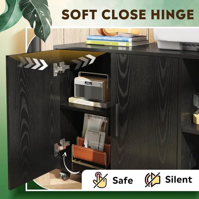 Alt view image 4 of 6 - Rolling File Cabinet, Wood Storage Filing Cabinet with Dual Doors, Large Printer Stand on Lockable Wheels for Home Office, Black