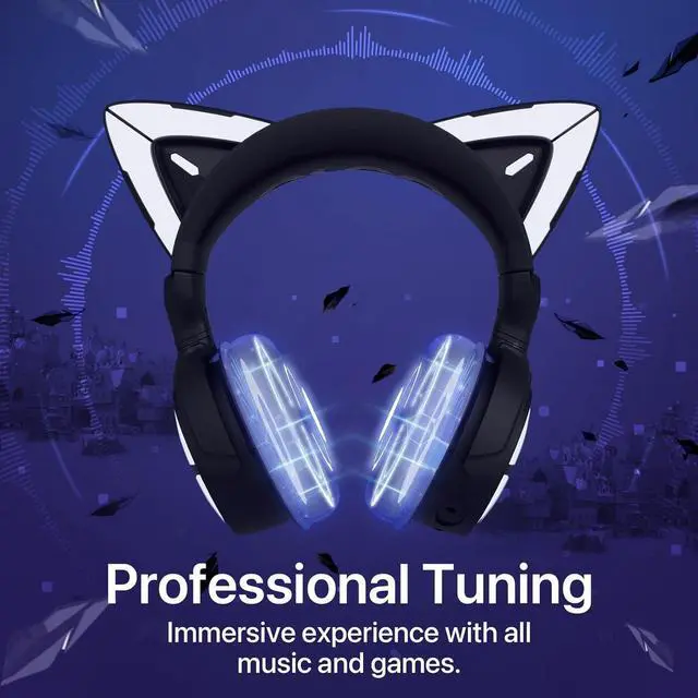 Alt view image 7 of 7 - YOWU RGB Cat Ear Headphone 4, Upgraded Wireless & Wired Gaming Headset with Attachable HD Microphone -Active Noise Reduction, Dual-Channel Stereo & Customizable Lighting and Effect via APP (Black)