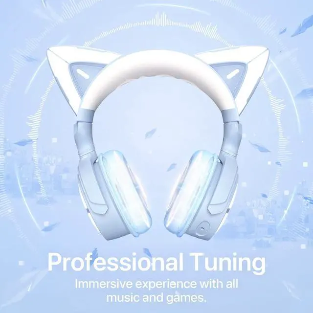 Alt view image 7 of 7 - YOWU RGB Cat Ear Headphone 4, Upgraded Wireless & Wired Gaming Headset with Attachable HD Microphone -Active Noise Reduction, Dual-Channel Stereo & Customizable Lighting and Effect via APP (Blue)