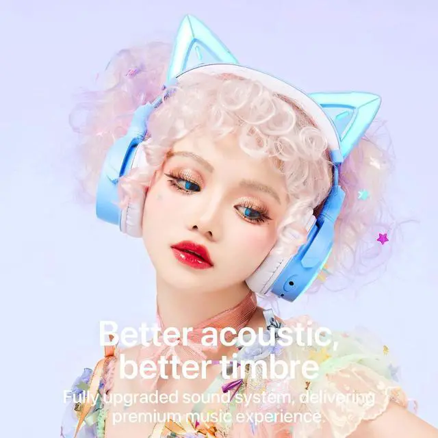 Alt view image 4 of 7 - YOWU RGB Cat Ear Headphone 4, Upgraded Wireless & Wired Gaming Headset with Attachable HD Microphone -Active Noise Reduction, Dual-Channel Stereo & Customizable Lighting and Effect via APP (Blue)