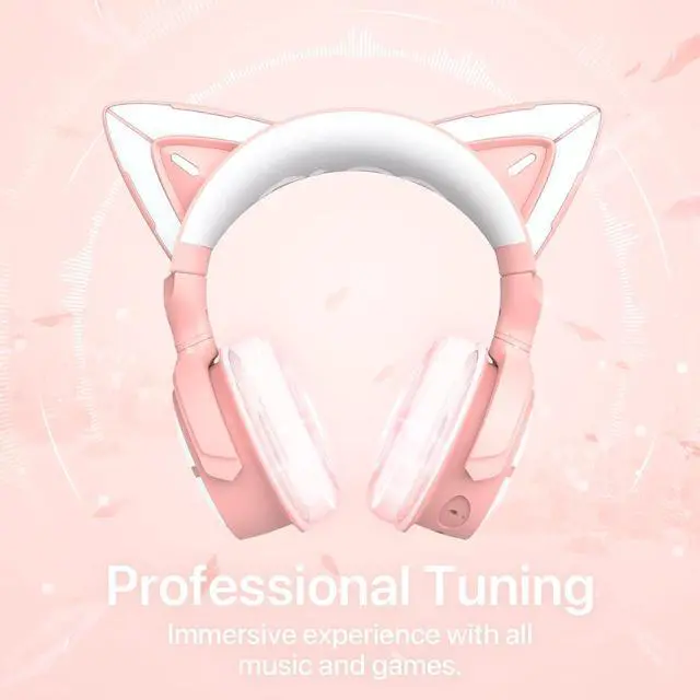 Alt view image 7 of 7 - YOWU RGB Cat Ear Headphone 4, Upgraded Wireless & Wired Gaming Headset with Attachable HD Microphone -Active Noise Reduction, Dual-Channel Stereo & Customizable Lighting and Effect via APP (Pink)