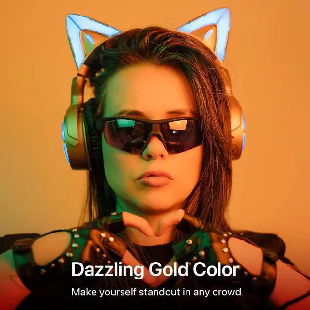Alt view image 3 of 7 - YOWU RGB Cat Ear Headphone 4, Upgraded Wireless & Wired Gaming Headset with Attachable HD Microphone -Active Noise Reduction, Dual-Channel Stereo & Customizable Lighting and Effect via APP (Gold)