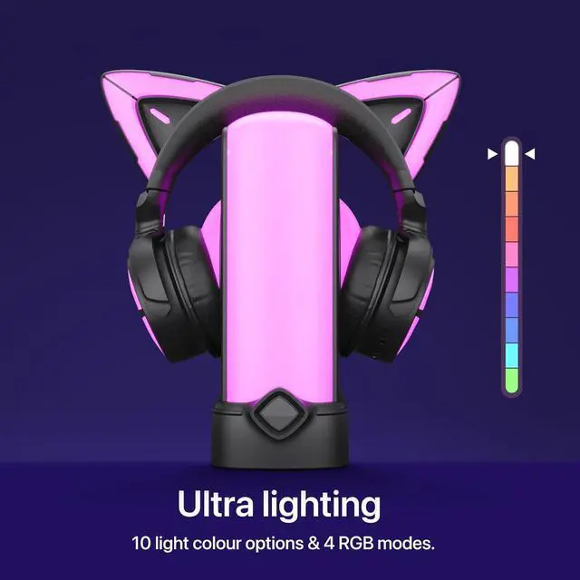 Alt view image 3 of 5 - YOWU Crystal Headphone Stand - 3 in 1 Multiport Dock Headest Stand with 10 Magical Light Modes - RGB Headphone Holder for Desk.Compatible with AirPods Max,etc Black