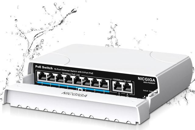 PoE Switch, 10 Port Gigabit Ethernet Network Switch( 8 PoE+ Port with 2  Extra Uplink Port), 802.3af/at Compliant | Plug & Play | Shielded Ports 