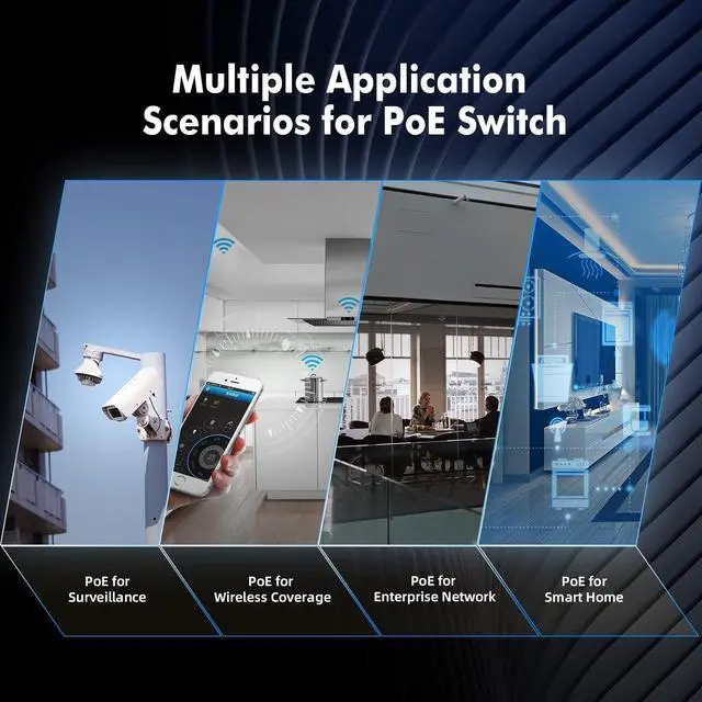 Alt view image 7 of 7 - 8 Port Outdoor Gigabit PoE Switch, 8 PoE+ Ports 1000Mbps, 802.3af/at 120W, Weatherproof Fanless Unmanaged Plug and Play
