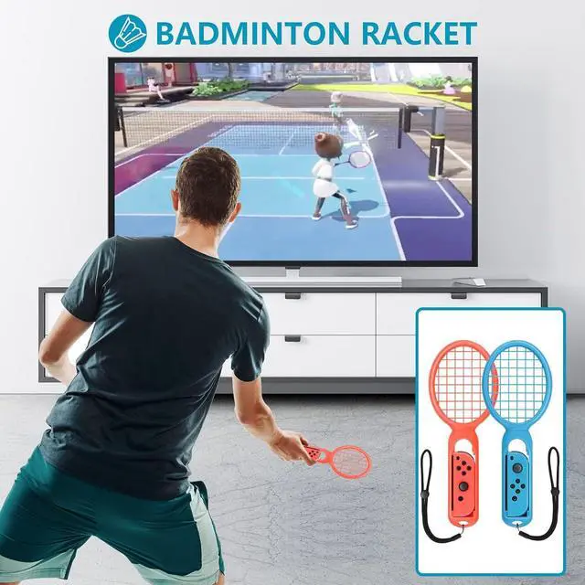 Alt view image 2 of 7 - Nintendo Switch Sports Accessories Bundle, 10 in 1 Family Sports Game Accessories Kit for Switch OLED, Joycon Grip for Hand Strap & Leg Strap,Chambara,Bowling Grip and Tennis/Badminton Rackets