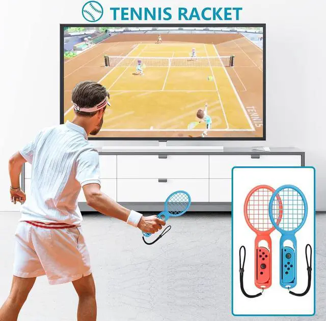 Alt view image 7 of 7 - Nintendo Switch Sports Accessories Bundle, 10 in 1 Family Sports Game Accessories Kit for Switch OLED, Joycon Grip for Hand Strap & Leg Strap,Chambara,Bowling Grip and Tennis/Badminton Rackets