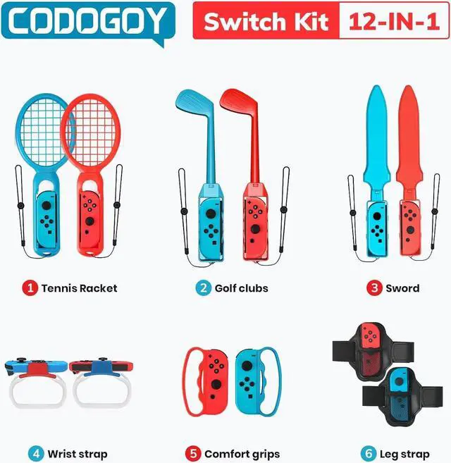 Alt view image 7 of 7 - Switch Sports Accessories - 12 in 1 Switch Sports Accessories Bundle for Nintendo Switch Sports,Family Accessories Kit Compatible with Switch/Switch OLED Sports Games