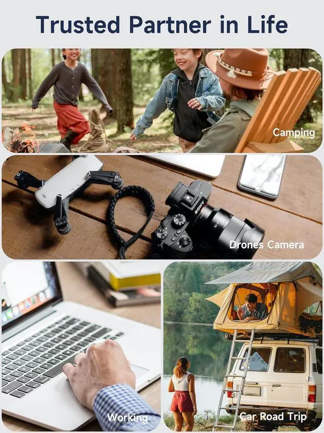 Alt view image 6 of 6 - 80,000mAh Power Bank 130W Portable Power Station with Digital Display, Lighting, USB C 5-Port Support Solar Recharge for Outdoor Camping,Laptop,Emergency Backup(296Wh)