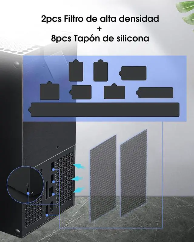 Alt view image 6 of 6 - Dust Filter Cover for Xbox Series X,  Accessories with 1 Top Dust Filter Cover , 2 Holders , 2 Back Dust Filter Covers, 8 Silicone Plugs