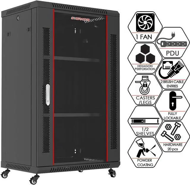 Alt view image 2 of 6 - Server Rack  Wall Mount Rack - Locking Cabinet for Network - Electronics - Security - Audio - Video - AV Equipment - Data Rack - Legs/Power Strip/Shelf/Fan - 24-Inch Deep Sysracks (18U)