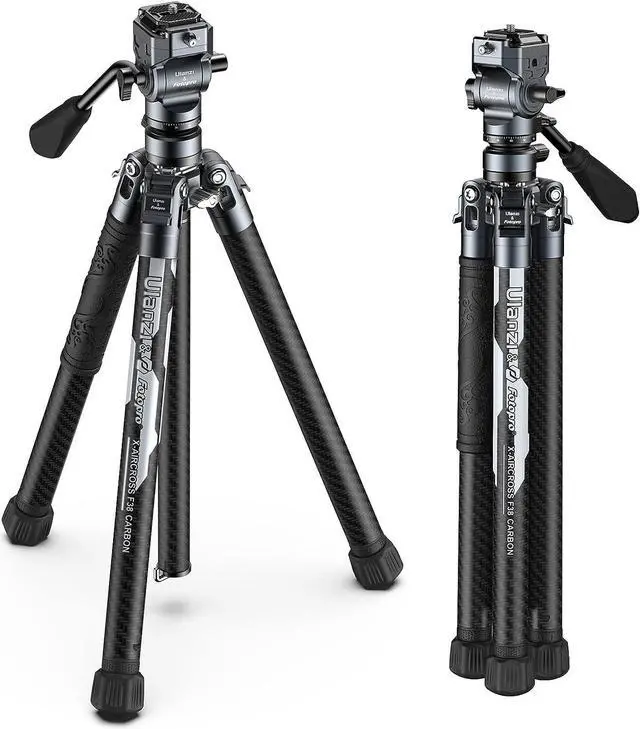Main image of ULANZI Video Travel Tripod, 61.4" Lightweight Carbon Fiber Camera Tripod with Quick Release 1/4" Screw & Video Head, for Most Cameras/DSLR/Projector, Weight 2.38lbs, Maxload 22lbs
